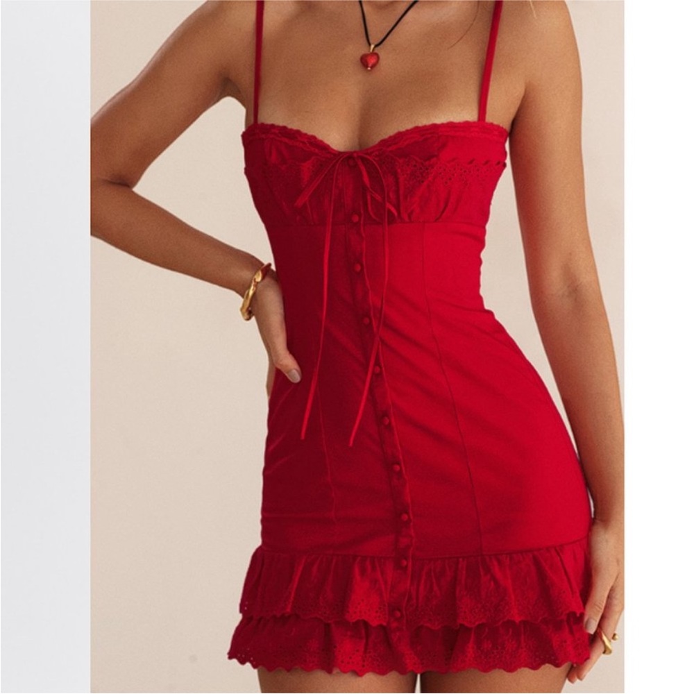 HOUSE OF CB L D-DD  'Luci'‎ Cherry Corset Dress NWOT